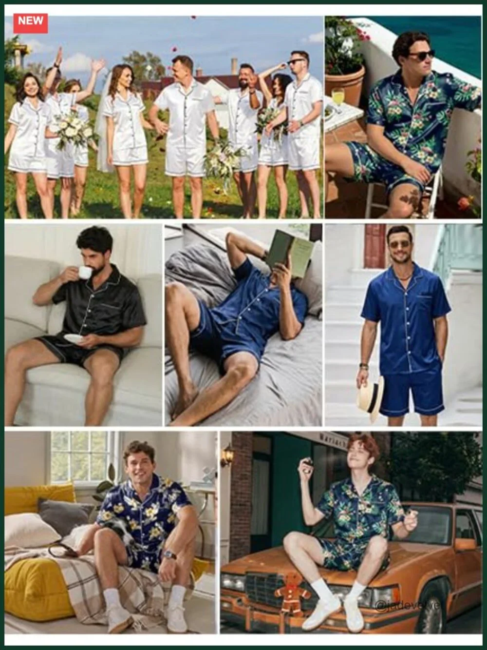 Mens Silk Satin Pajama Set Short Sleeve Button Down 2 Piece Lounge Set with